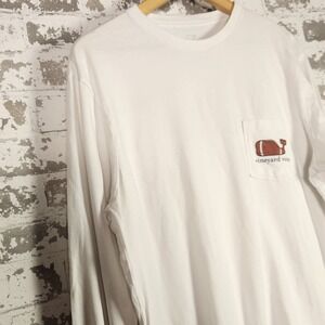 Vineyard Vines Men T-Shirt Medium White Football Whale Long Sleeve Pocket Sporty